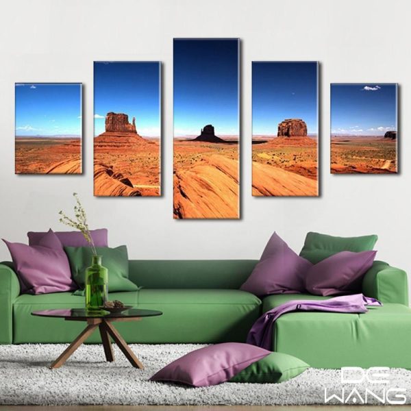 Blue Sky And Desert Landscape - Nature 5 Panel Canvas Art Wall Decor