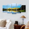 Blue Sky Grasslands By The Lake - Nature 5 Panel Canvas Art Wall Decor