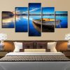 Blue Sky White Cloud Ship River - Nature 5 Panel Canvas Art Wall Decor