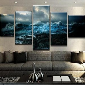 Blue Waves Ocean - Nature 5 Panel Canvas Art Wall Decor