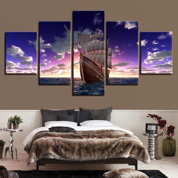 Boat 1 - Ocean 5 Panel Canvas Art Wall Decor