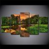 Boat Dock With Forest Sunset Tree Pond 01 - Nature 5 Panel Canvas Art Wall Decor