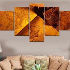 Books Old Africa - Abstract 5 Panel Canvas Art Wall Decor