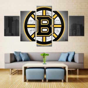 Boston Bruins Logo 5 Ice Hockey - 5 Panel Canvas Art Wall Decor