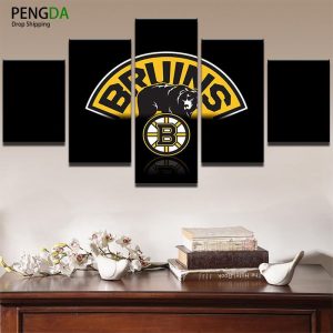 Boston Bruins Nhl Team Logo In Black - Sport 5 Panel Canvas Art Wall Decor