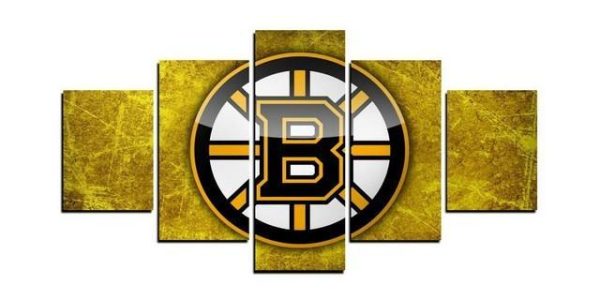 Boston Bruins Nhl Team Logo Yellow - Sport 5 Panel Canvas Art Wall Decor