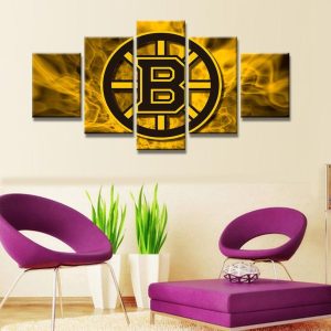 Boston Bruins Nhl Team Yellow - Sport 5 Panel Canvas Art Wall Decor