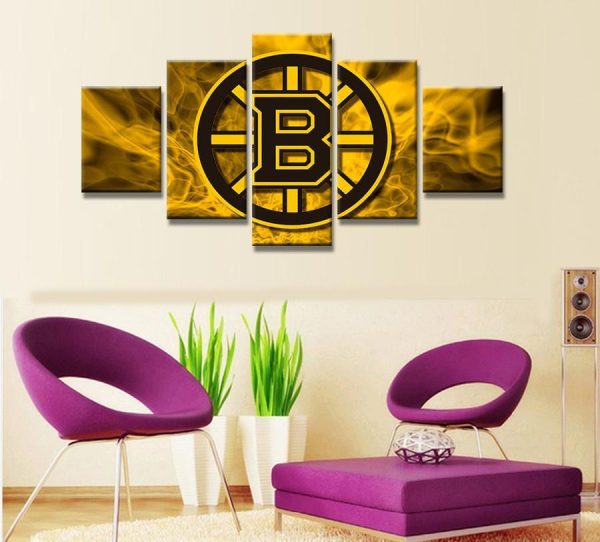 Boston Bruins Nhl Team Yellow - Sport 5 Panel Canvas Art Wall Decor