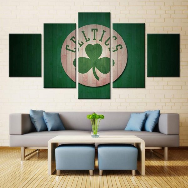 Boston Celtics Team Logo NBA Basketball - 5 Panel Canvas Art Wall Decor