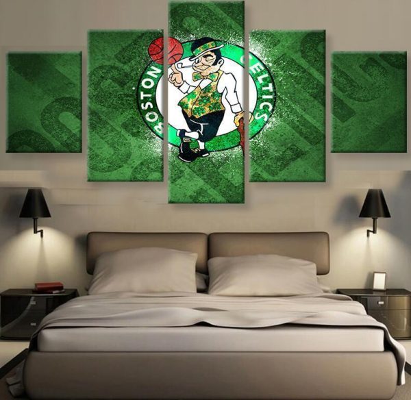 Boston Celtics Team Logo Poster 2 NBA Basketball - 5 Panel Canvas Art Wall Decor