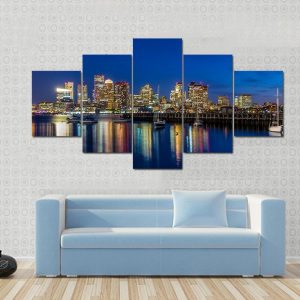 Boston Downtown Skyline Skyscraper Nature - 5 Panel Canvas Art Wall Decor