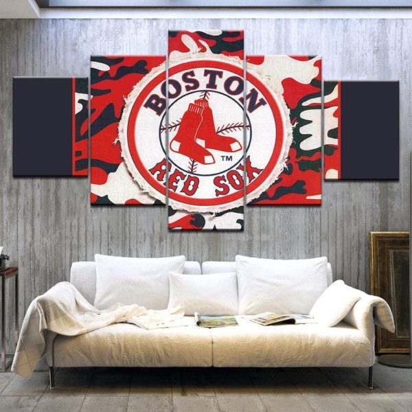 Boston Red Sox Logo Poster 1 Baseball - 5 Panel Canvas Art Wall Decor