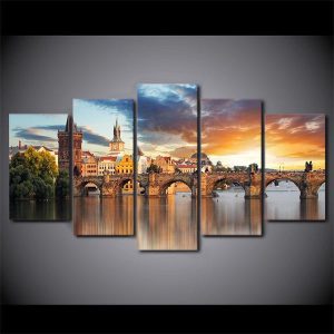 Bridge Building 02 - Nature 5 Panel Canvas Art Wall Decor