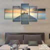 Bridge On Lake At Sunset - Nature 5 Panel Canvas Art Wall Decor