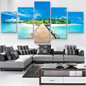 Bridge To Paradise Island 1 - Nature 5 Panel Canvas Art Wall Decor