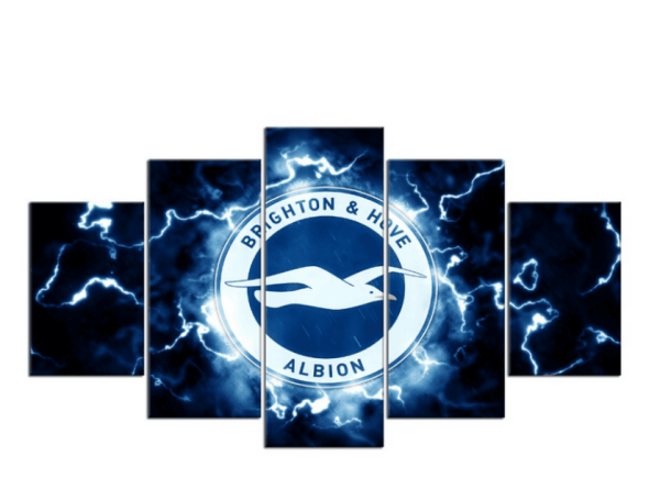 Brighton Hove Albion F.C. Thunder Logo Soccer - 5 Panel Canvas Art Wall Decor