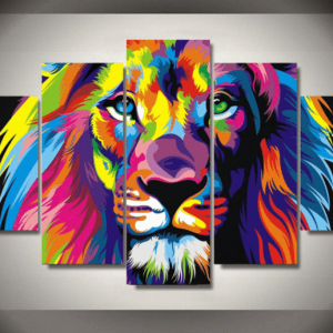 Brilliant Lion Abstract And Animal - 5 Panel Canvas Art Wall Decor