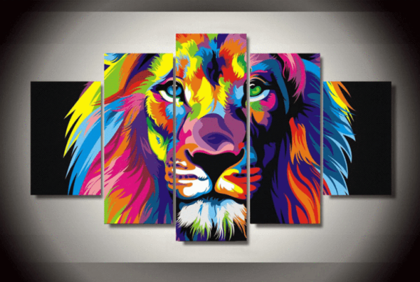 Brilliant Lion Abstract And Animal - 5 Panel Canvas Art Wall Decor