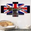 British Flag And Aircraft - Abstract 5 Panel Canvas Art Wall Decor