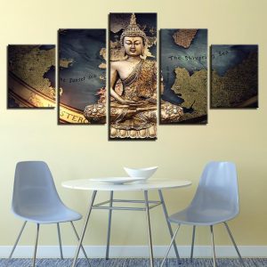 Buddha 2 - Religion 5 Panel Canvas Art Wall Decor