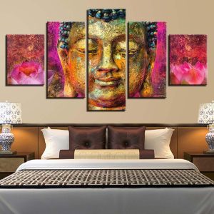 Buddha Bedside Background - Religion 5 Panel Canvas Art Wall Decor