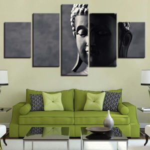 Buddha Flower 4 - Religion 5 Panel Canvas Art Wall Decor