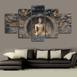 Buddha Statue Buddhism 3 - Religion 5 Panel Canvas Art Wall Decor