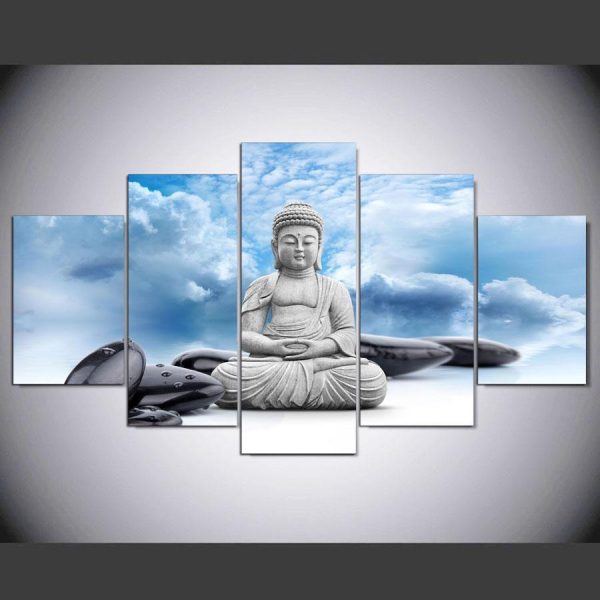 Buddha Statue Buddhism - Religion 5 Panel Canvas Art Wall Decor