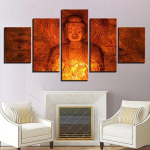 Buddha Vintage 1 - Religion 5 Panel Canvas Art Wall Decor