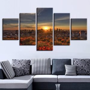 Building City Sunset Sunshine Beautiful - Nature 5 Panel Canvas Art Wall Decor