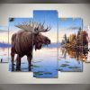 Bull Moose Feeding In Shallows - Animal 5 Panel Canvas Art Wall Decor