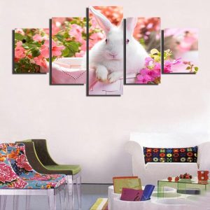 Bunny Rabbit Easter - Animal 5 Panel Canvas Art Wall Decor