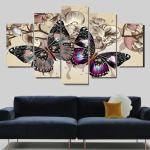 Butterflies Modern - Abstract Animal 5 Panel Canvas Art Wall Decor