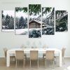 Cabin In Snow Winter Scene 03 - Nature 5 Panel Canvas Art Wall Decor