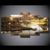 Cabin On The Lake Deer Nature River Nature - 5 Panel Canvas Art Wall Decor