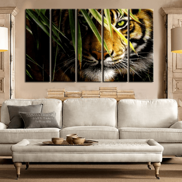 Calahari Stare Tiger - Animal 5 Panel Canvas Art Wall Decor