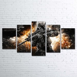 Call Of Duty Black Action Army - 5 Panel Canvas Art Wall Decor