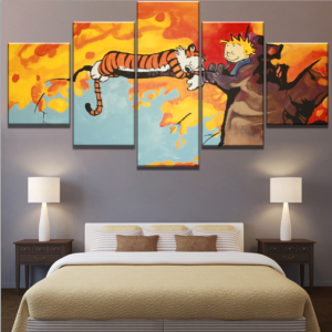 Calvin And Hobbes Peaceful Sleep 2 Cartoon - 5 Panel Canvas Art Wall Decor