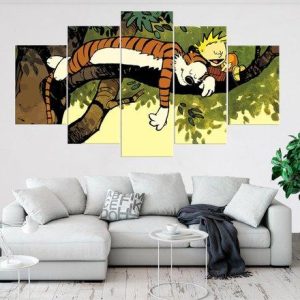 Calvin And Hobbes Peaceful Sleep 3 Cartoon - 5 Panel Canvas Art Wall Decor