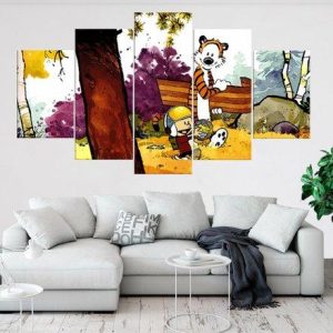 Calvin And Hobbes Playing Cartoon - 5 Panel Canvas Art Wall Decor