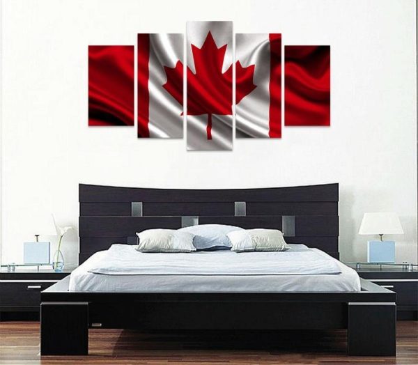 Canada Flag With Cloth Texture - Abstract 5 Panel Canvas Art Wall Decor