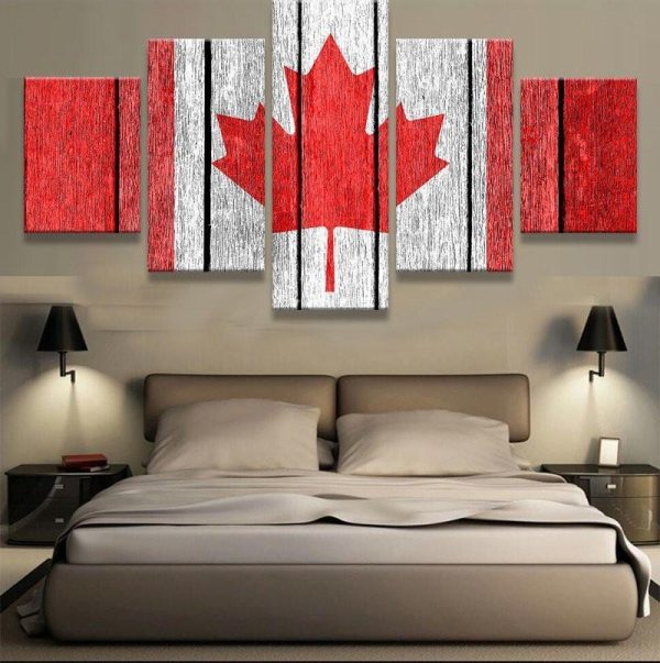 Canada Flag With Wood Texture - Abstract 5 Panel Canvas Art Wall Decor