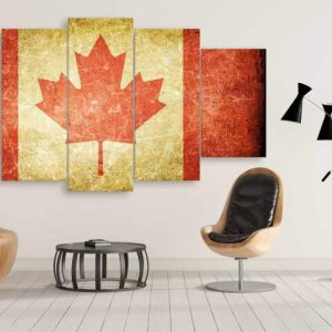 Canada Retro Flag With Scratches - Abstract 5 Panel Canvas Art Wall Decor