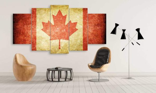 Canada Retro Flag With Scratches - Abstract 5 Panel Canvas Art Wall Decor