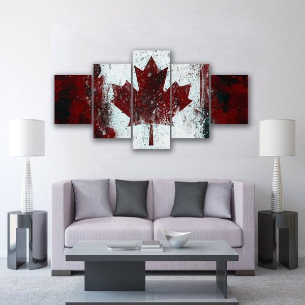 Canadian Flag - Abstract 5 Panel Canvas Art Wall Decor