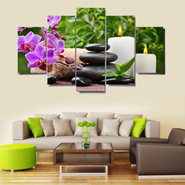 Candle And Lotus Flowers - Nature Camvas Wall Art