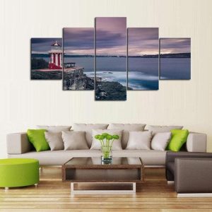 Candy Stripe Lighthouse - Nature 5 Panel Canvas Art Wall Decor