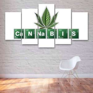 Cannabis Leaf Periodic Table - Abstract 5 Panel Canvas Art Wall Decor