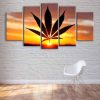 Cannabis Leaf Sunset - Nature 5 Panel Canvas Art Wall Decor