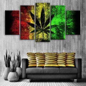 Cannabis Leaf - Abstract 5 Panel Canvas Art Wall Decor